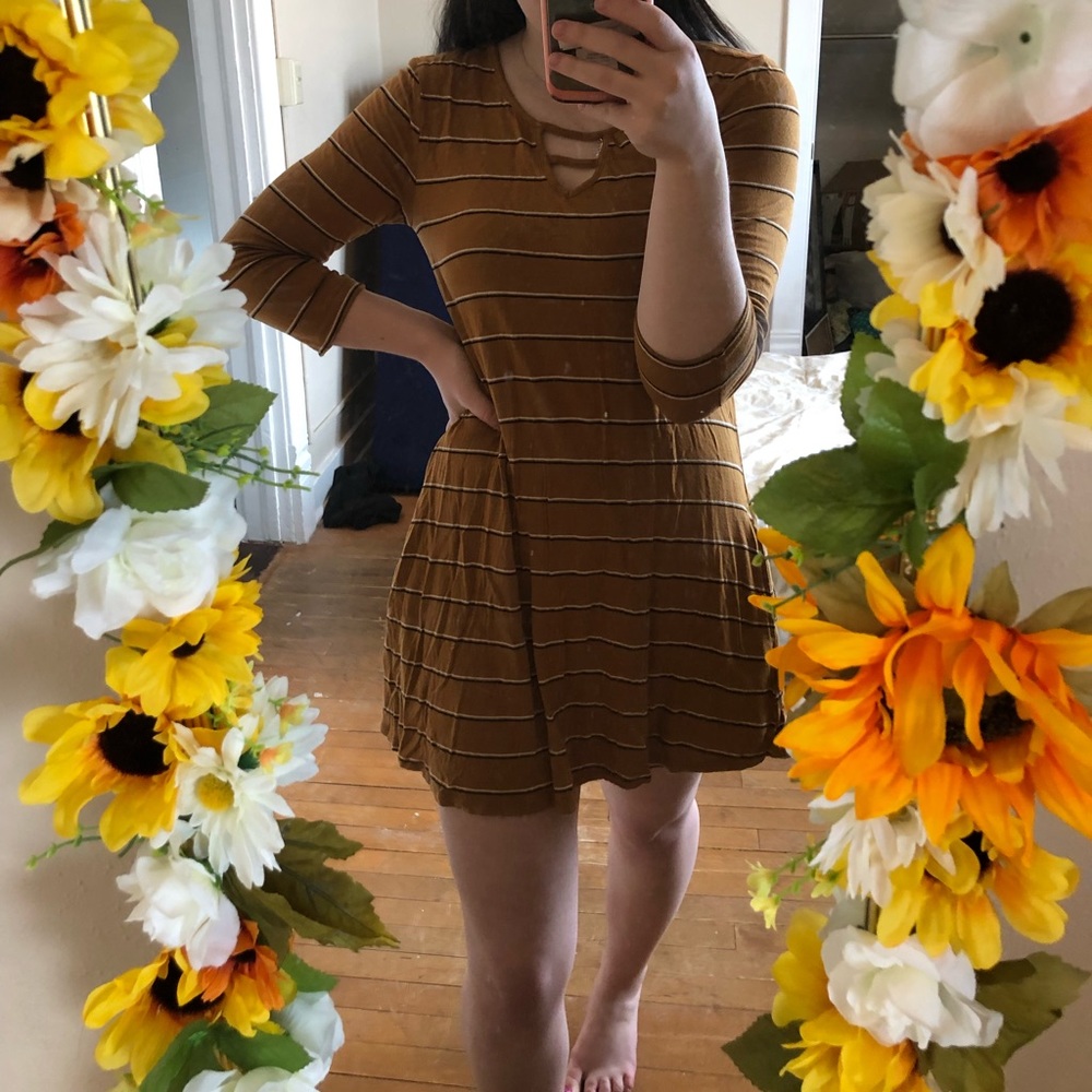 Mustard and white striped t-shirt dress